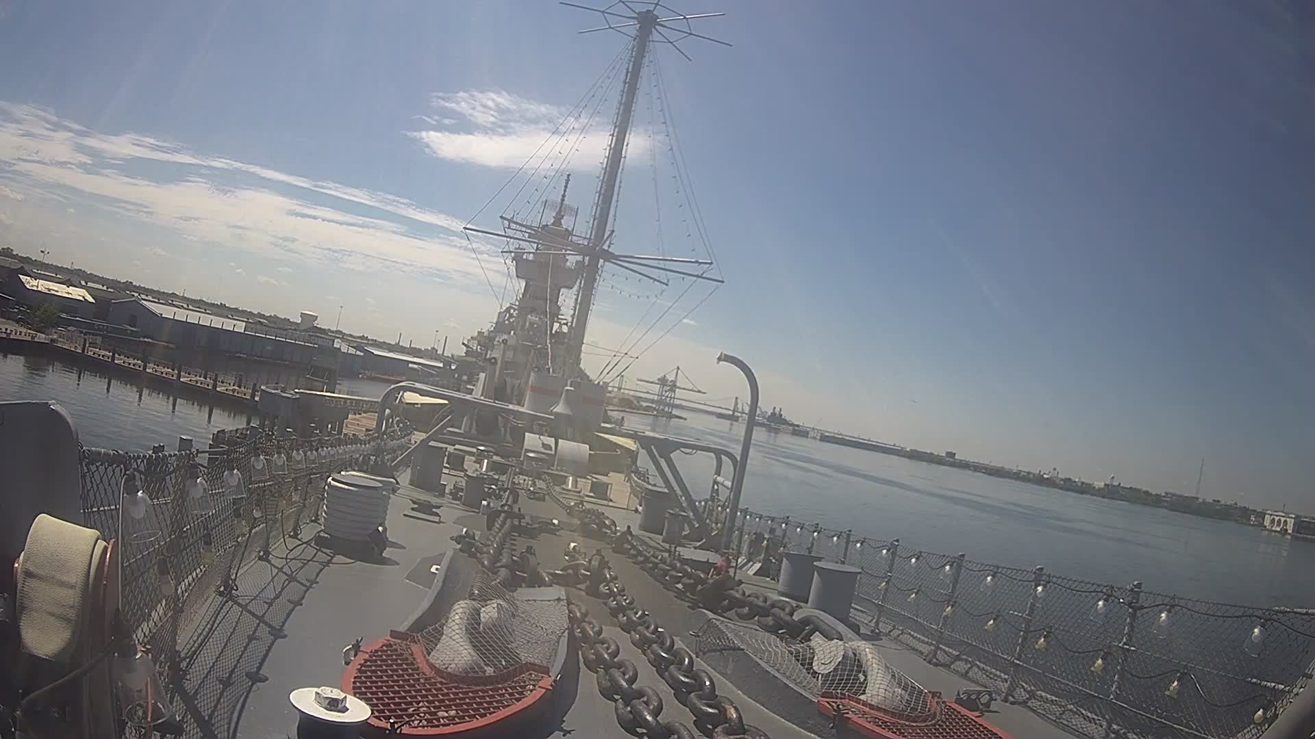 Battleship New Jersey Looking at Bridge from Bow of Ship (wide)