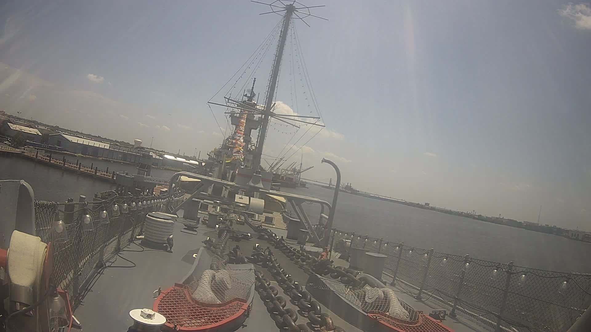 Battleship New Jersey Looking at Bridge from Bow of Ship (wide)