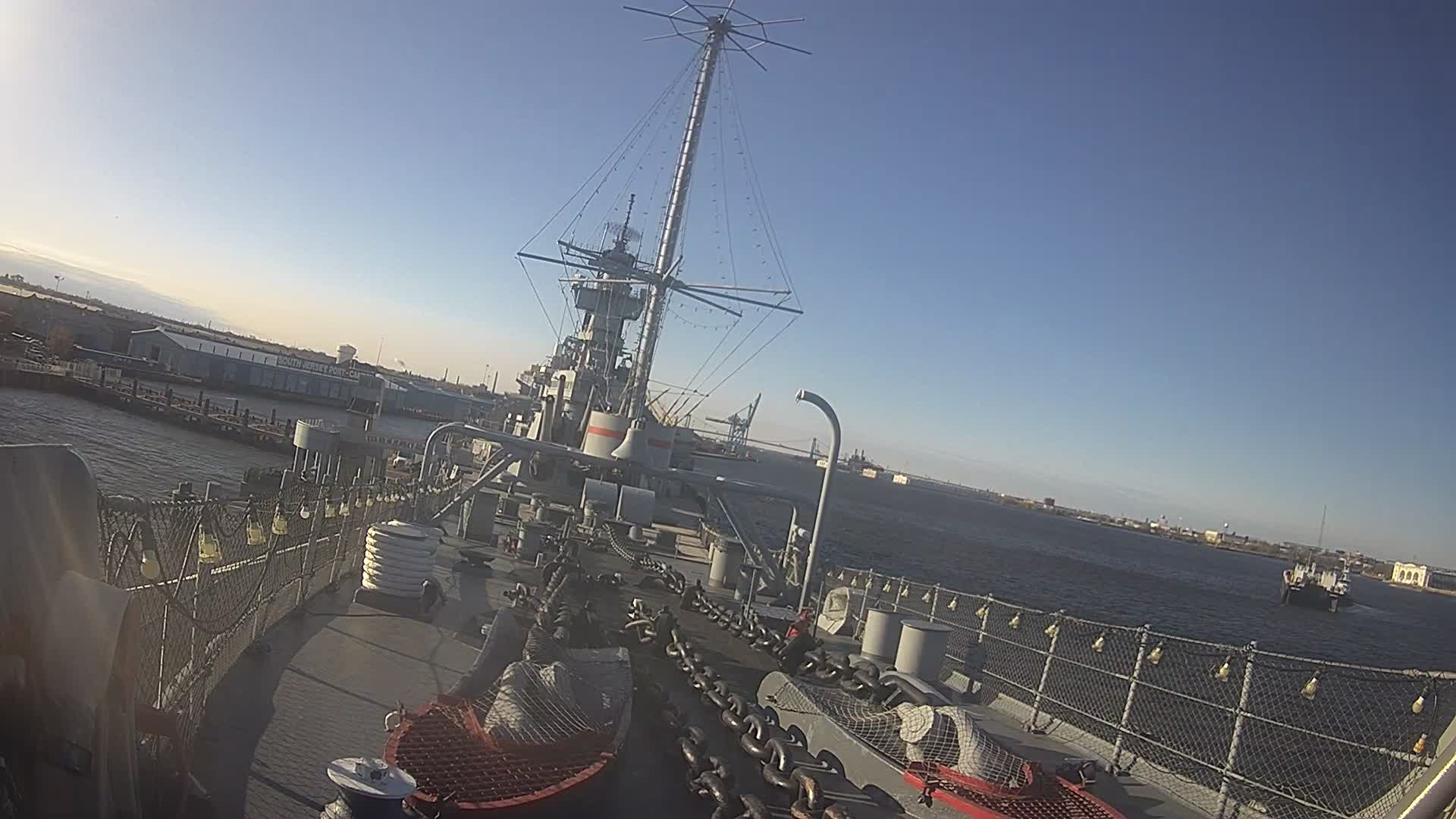 Battleship New Jersey Looking at Bridge from Bow of Ship (wide)
