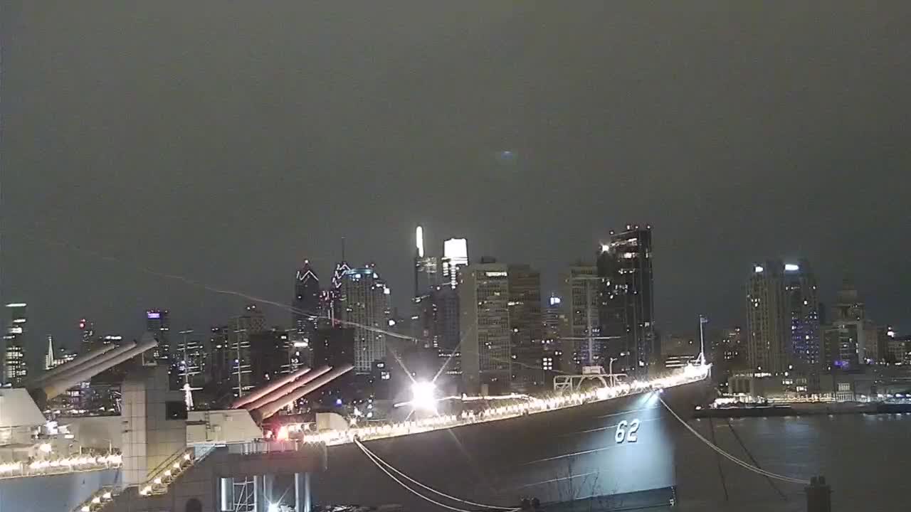 Battleship New Jersey Closeup of Bow and Philly Skyline