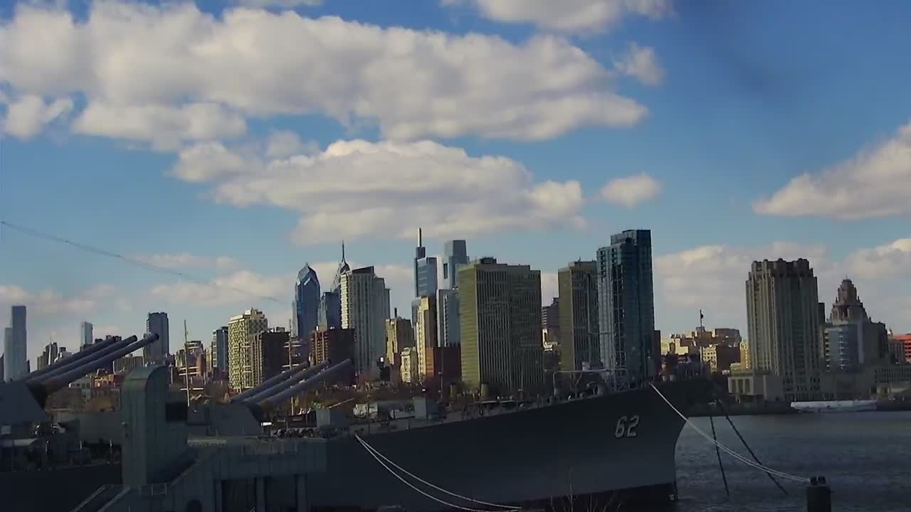 Battleship New Jersey Closeup of Bow and Philly Skyline