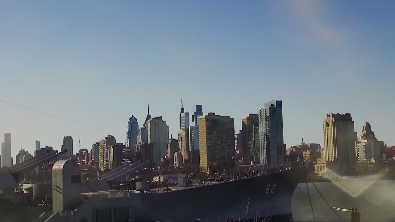 Battleship New Jersey Closeup of Bow and Philly Skyline