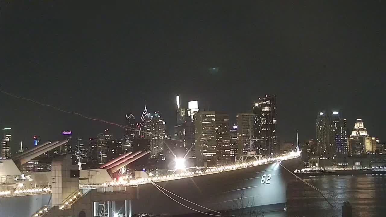 Battleship New Jersey Closeup of Bow and Philly Skyline